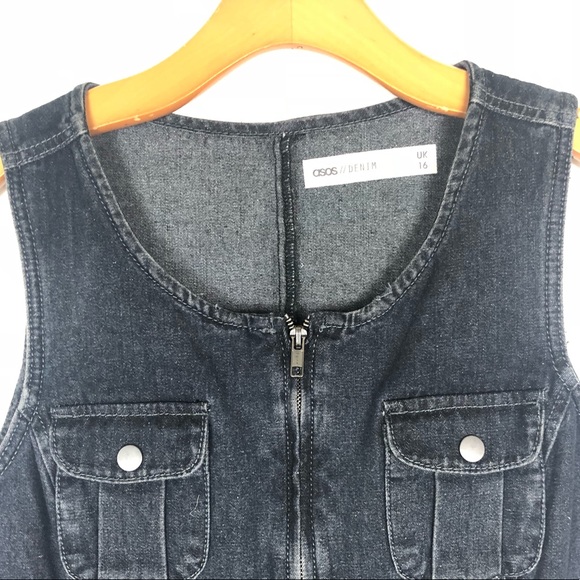 ASOS Denim Sleeveless Zipper Front Romper Jumpsuit - Picture 3 of 7
